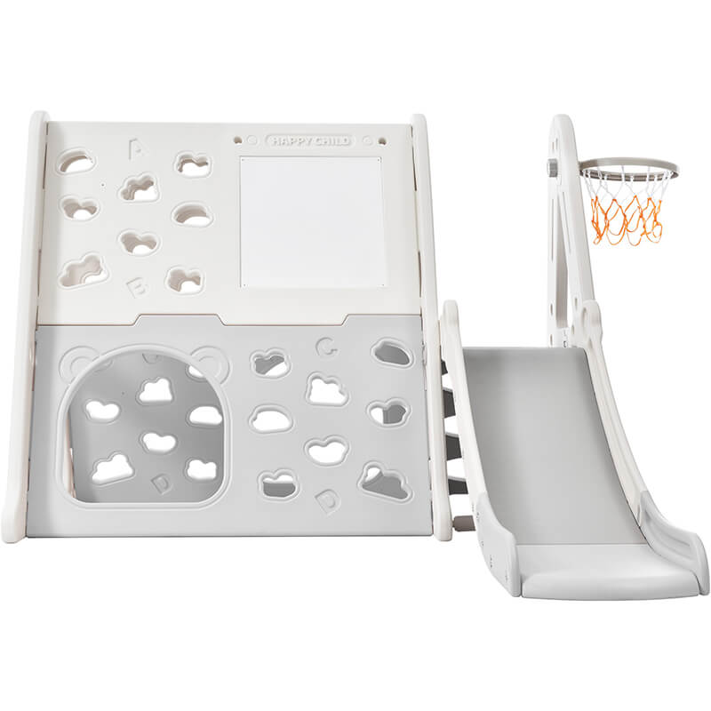 70.5" Grey 7-in-1 Toddler Climber And Slide Kids Playset