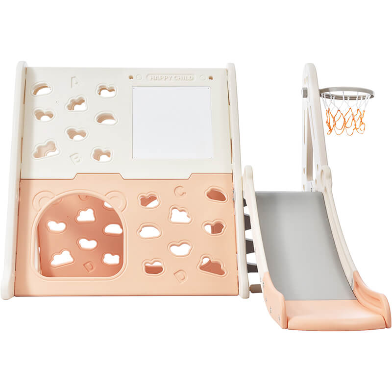 70.5" Light Pink 7-in-1 Toddler Climber And Slide Kids Playset