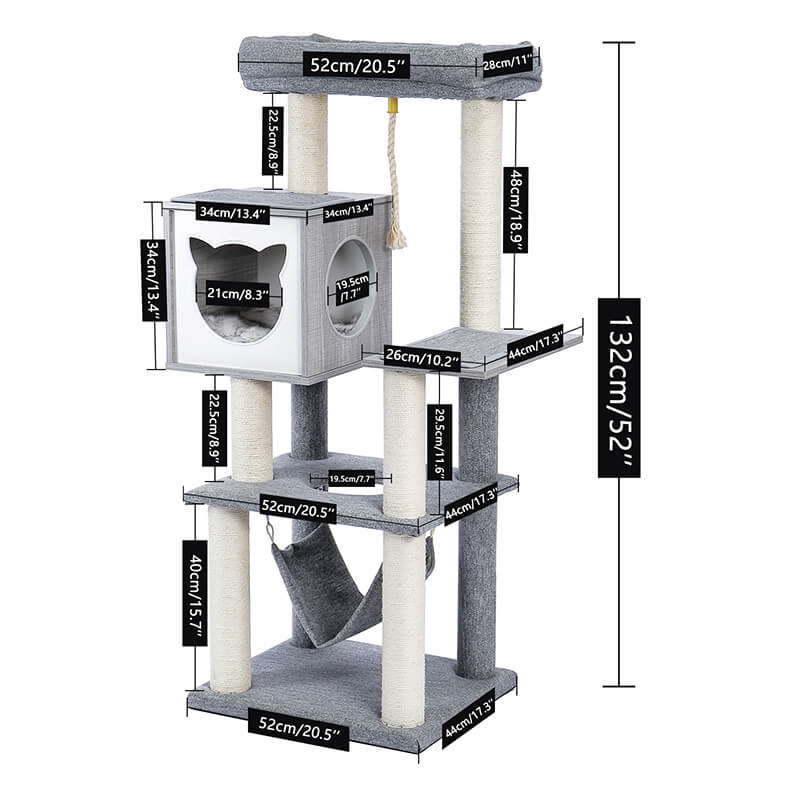 Modern Gray Multi-Level Wooden Cat Tower