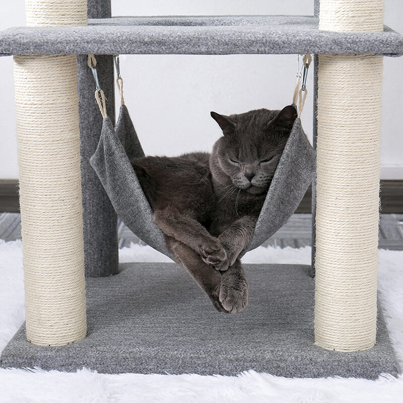 Modern Gray Multi-Level Wooden Cat Tower