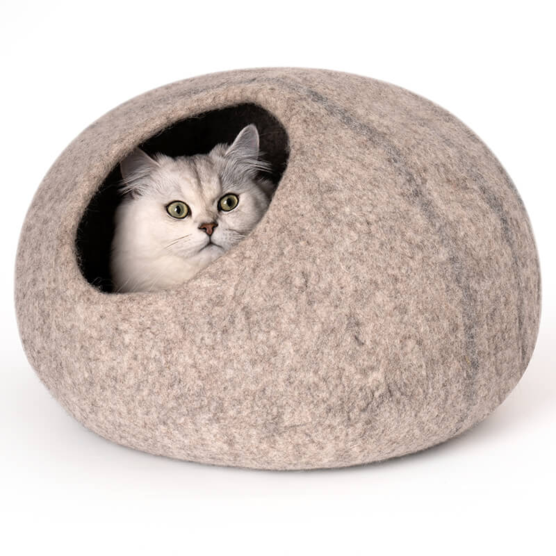 Beige Handmade Wool Cat Cave Bed