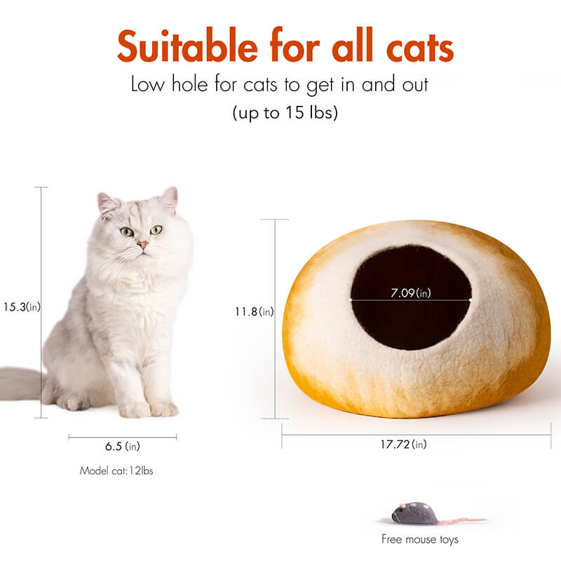 17.7" Handmade Wool Cat Bed Cave 