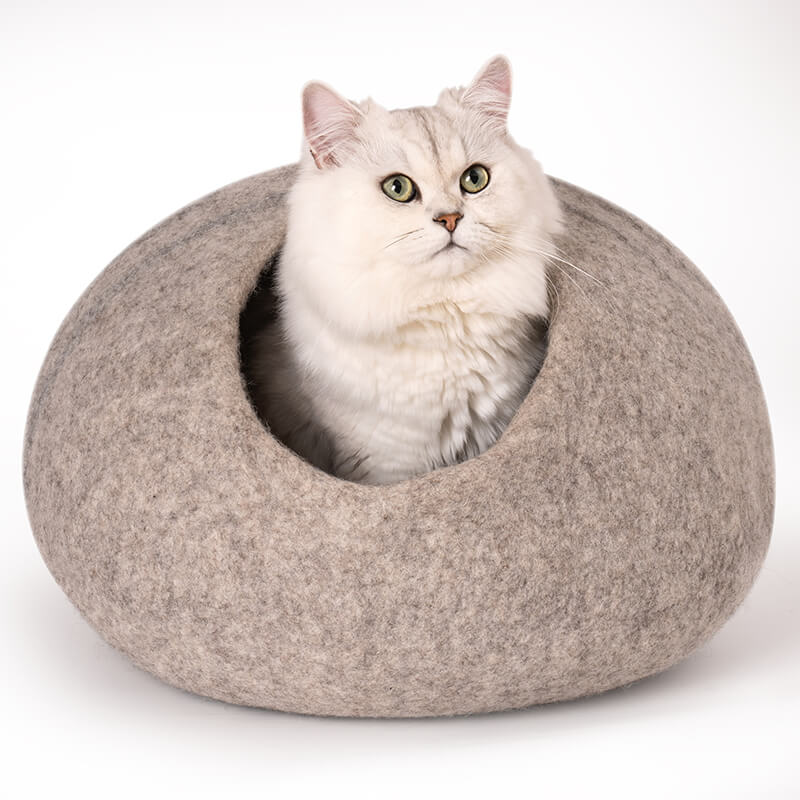 Beige Handmade Wool Cat Cave Bed