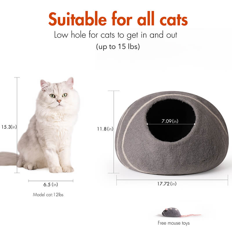 Grey Handmade Wool Cat Bed Cave