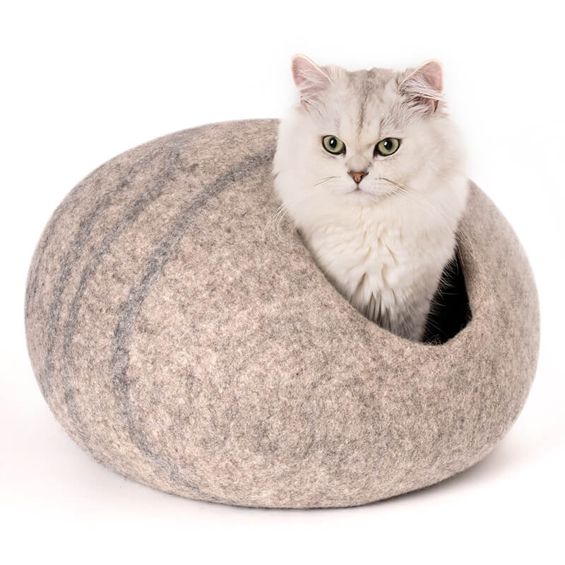 Beige Handmade Wool Cat Cave Bed