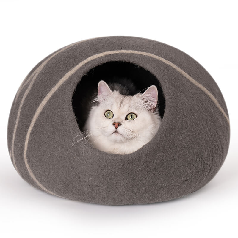 Grey Handmade Wool Cat Bed Cave