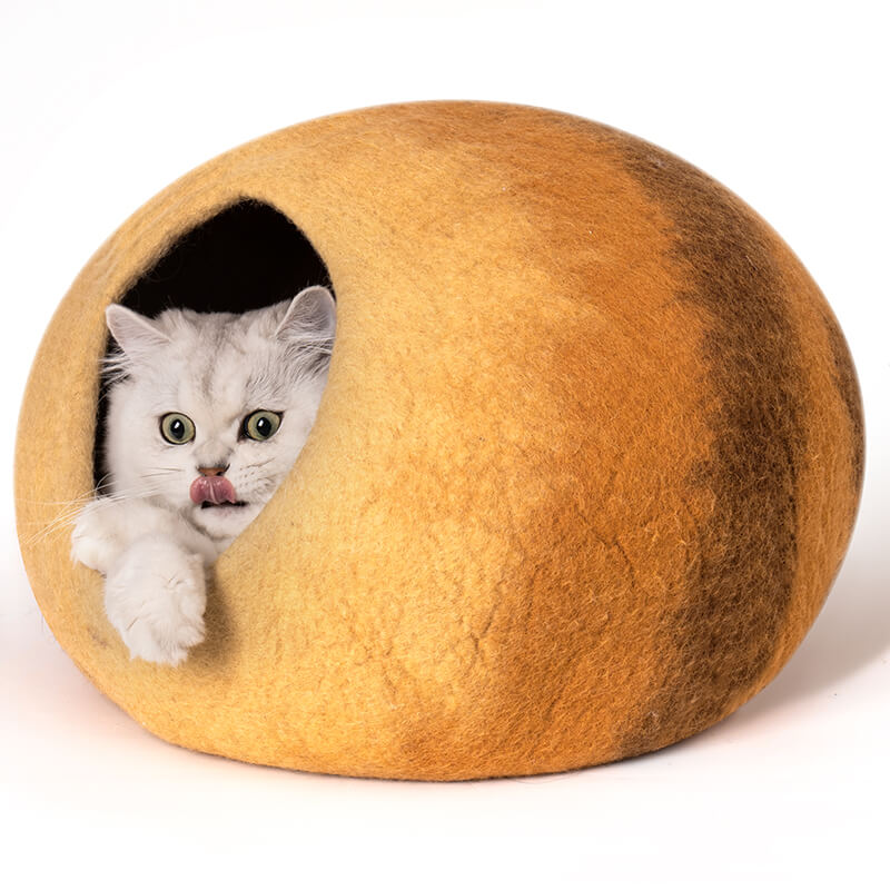 Orange Handmade Wool Cat Bed Cave