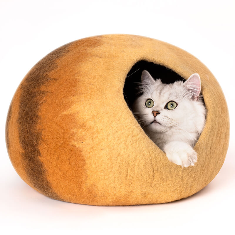 Orange Handmade Wool Cat Bed Cave