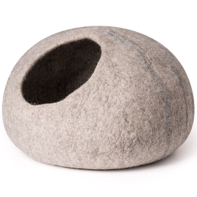 Beige Handmade Wool Cat Cave Bed