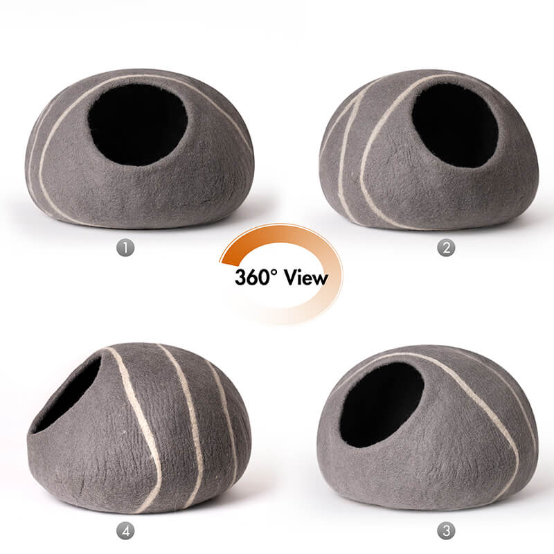 Grey Handmade Wool Cat Bed Cave