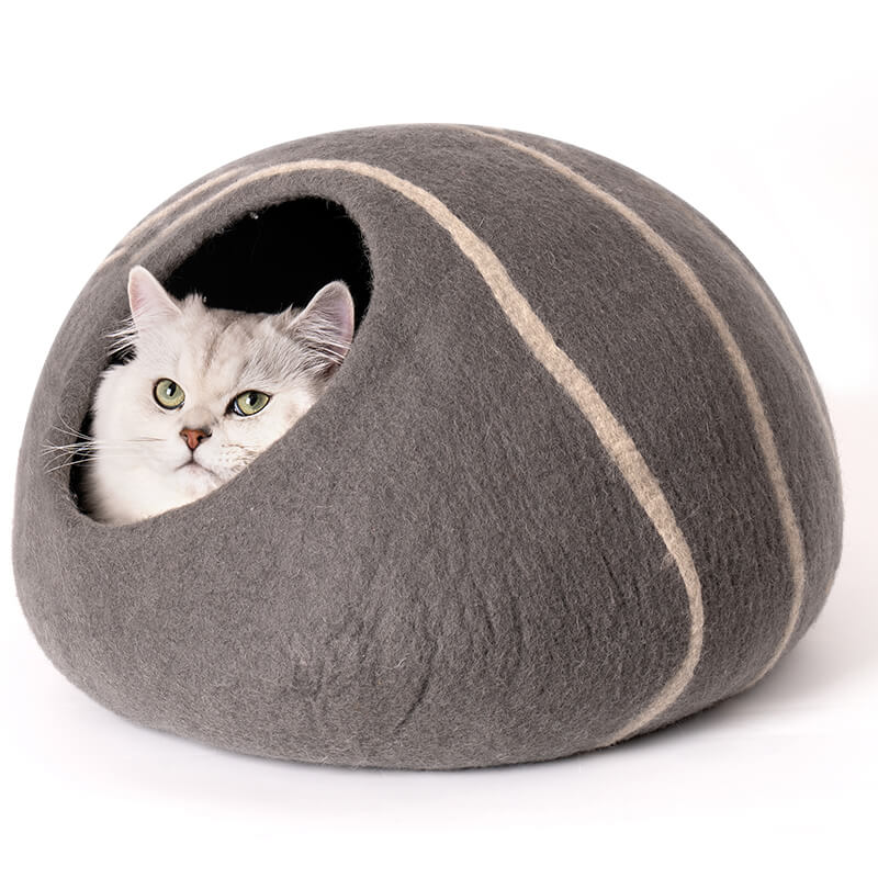 Grey Handmade Wool Cat Bed Cave