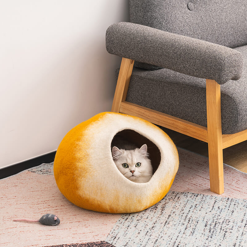 17.7" Handmade Wool Cat Bed Cave 