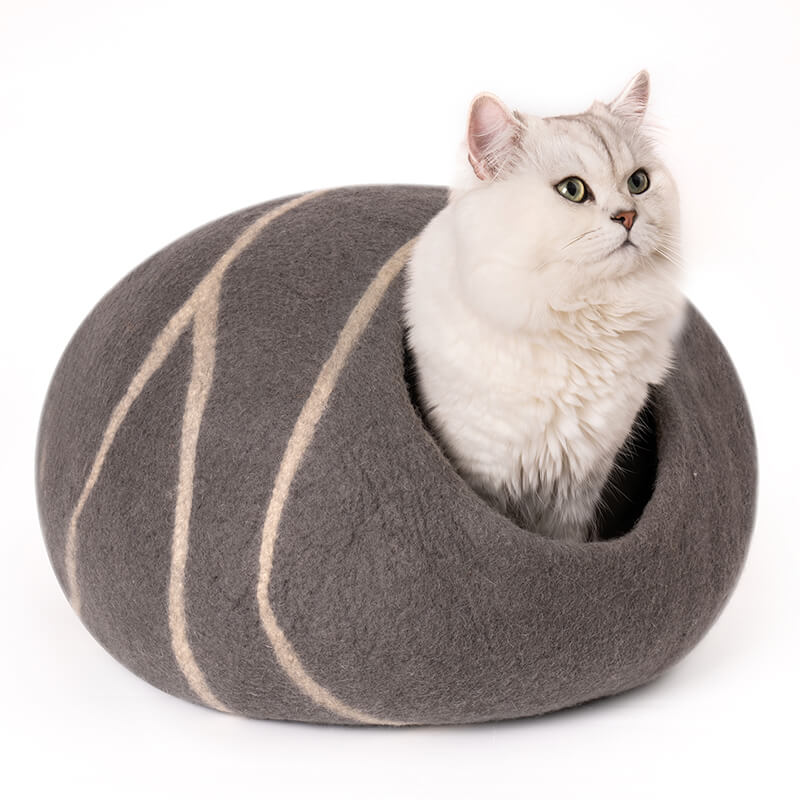 Grey Handmade Wool Cat Bed Cave