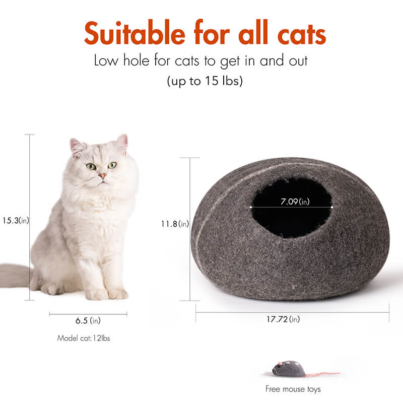 17.7" Handmade Wool Cat Cave Bed