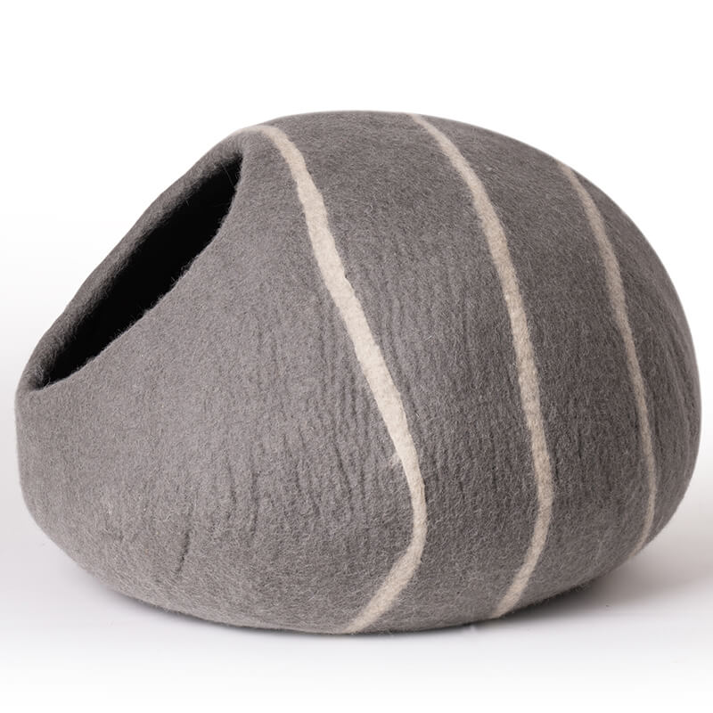 Grey Handmade Wool Cat Bed Cave