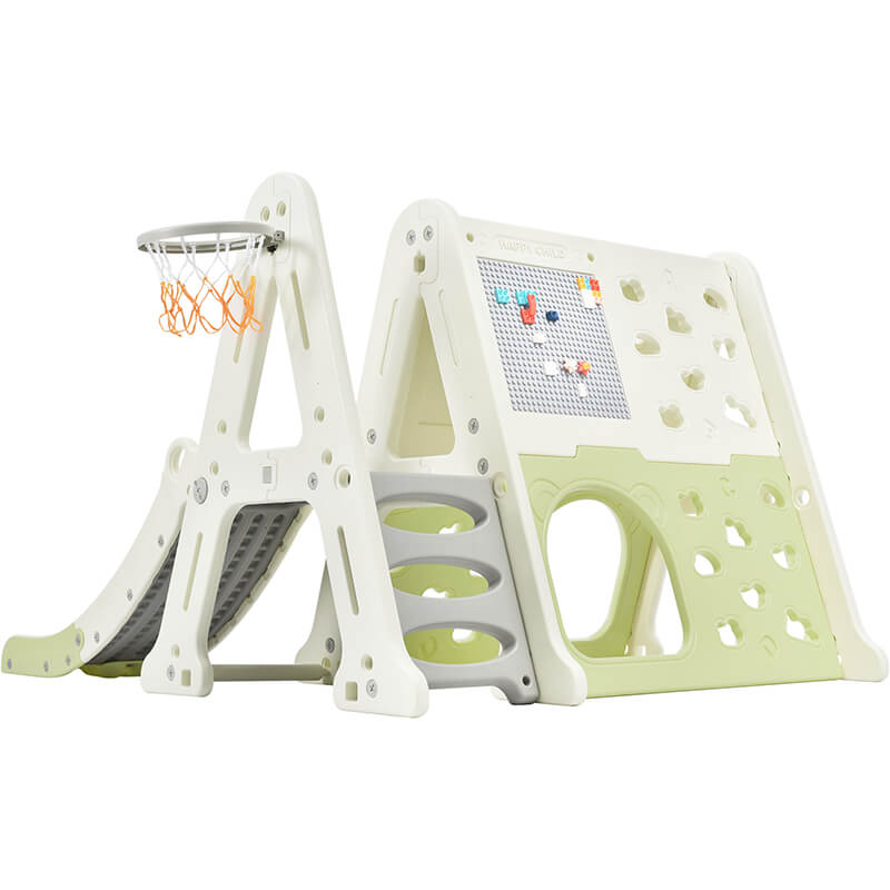 70.5" Light Green 7-in-1 Toddler Climber And Slide Kids Playset