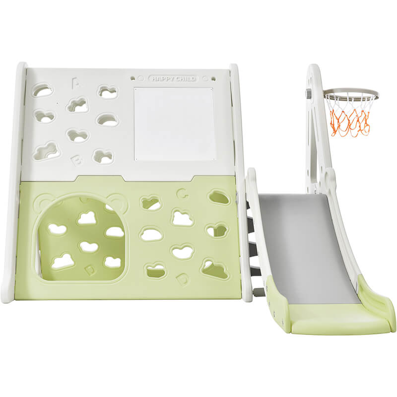 70.5" Light Green 7-in-1 Toddler Climber And Slide Kids Playset