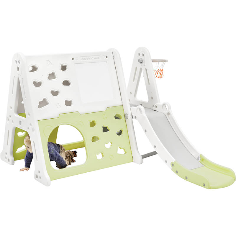 70.5" Light Green 7-in-1 Toddler Climber And Slide Kids Playset