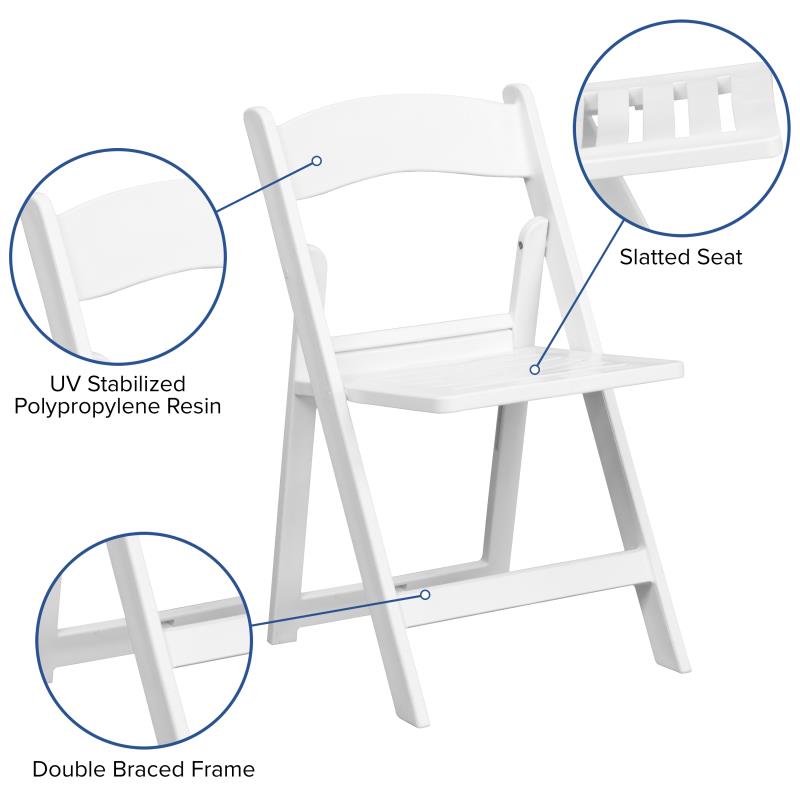 18" White Polypropylene Resin Folding Chair