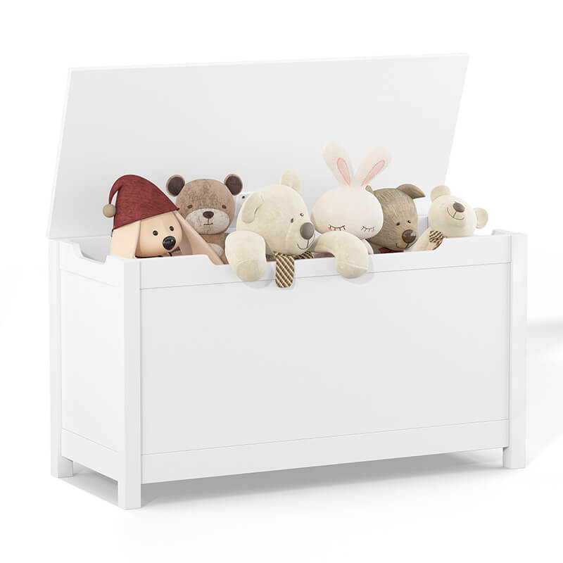 31.5" White Wooden Toy Box Storage With Safety Hinged Lid