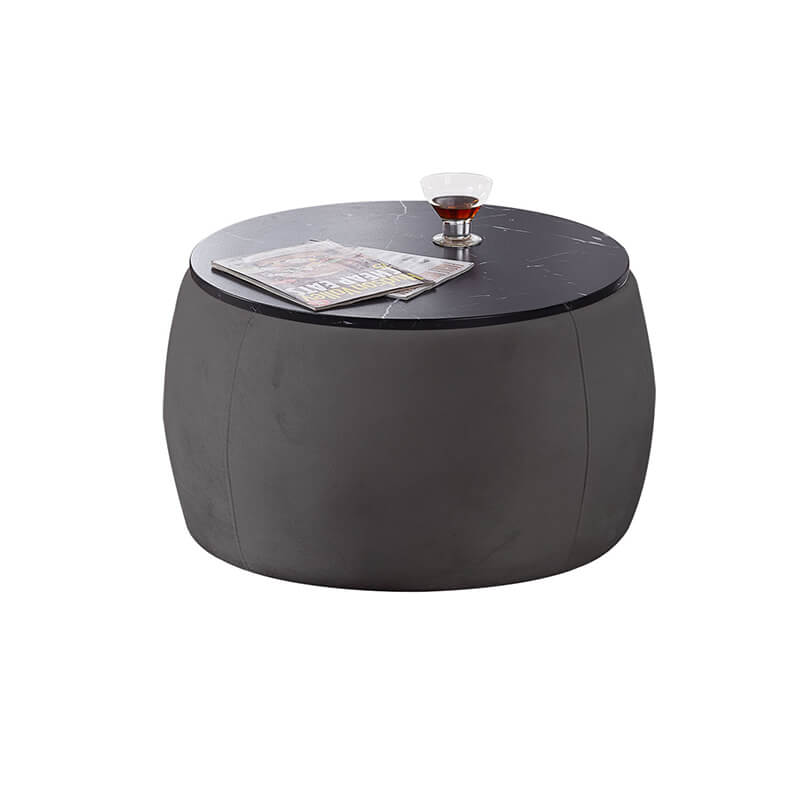 28" Black Round Storage Ottoman Coffee Table with Wooden Lid