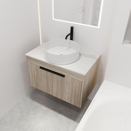 White Oak Wall Mounted Bathroom Vanity