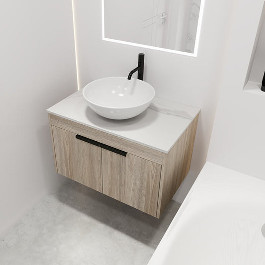 Modern White Oak Floating Bathroom Vanity