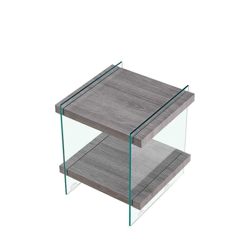 17.7" Grey Tempered Glass Nightstand Table With Dual Shelves