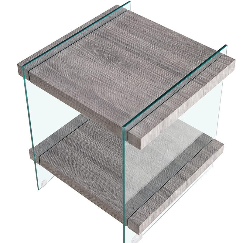 17.7" Grey Tempered Glass Nightstand Table With Dual Shelves