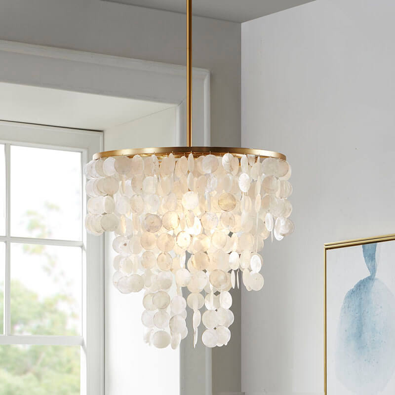 Luxury White Layered Capiz Shell Chandelier