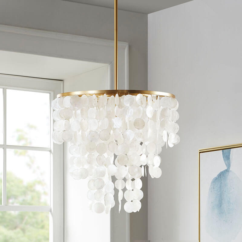 Luxury White Layered Capiz Shell Chandelier