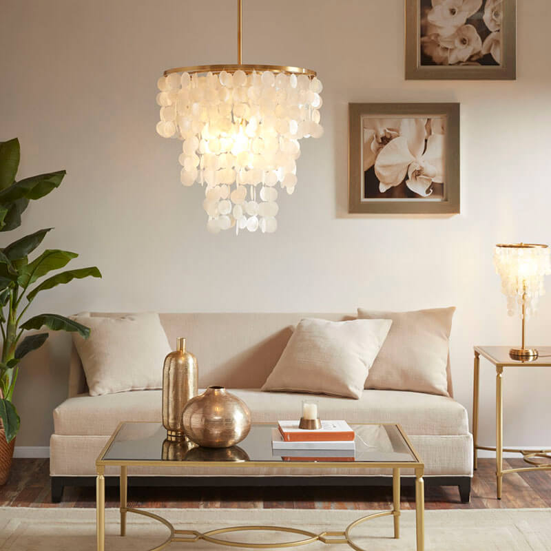 Luxury White Layered Capiz Shell Chandelier