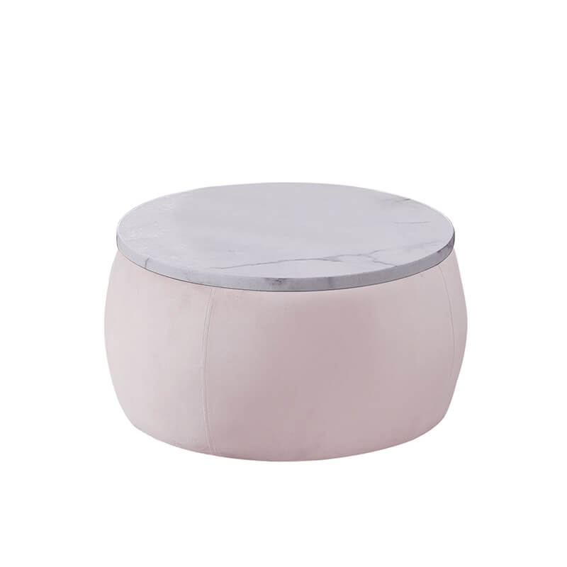 28" Pink Round Storage Ottoman Coffee Table with Wooden Lid