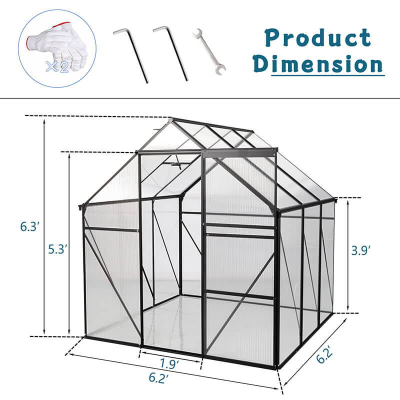 Black Aluminum Heavy Duty Walk-in Greenhouse