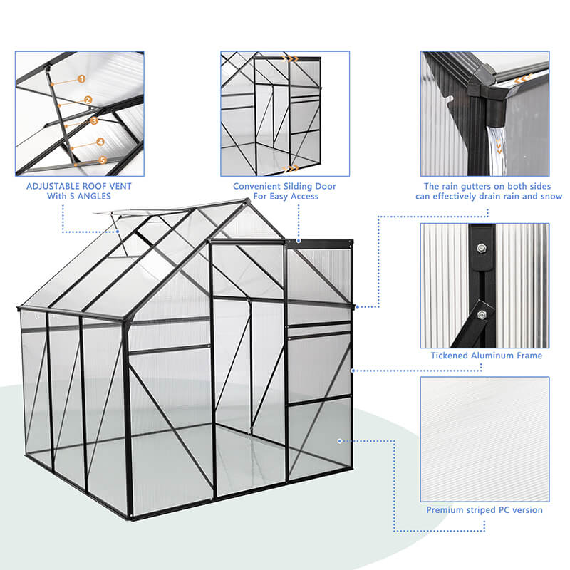 Black Aluminum Heavy Duty Walk-in Greenhouse