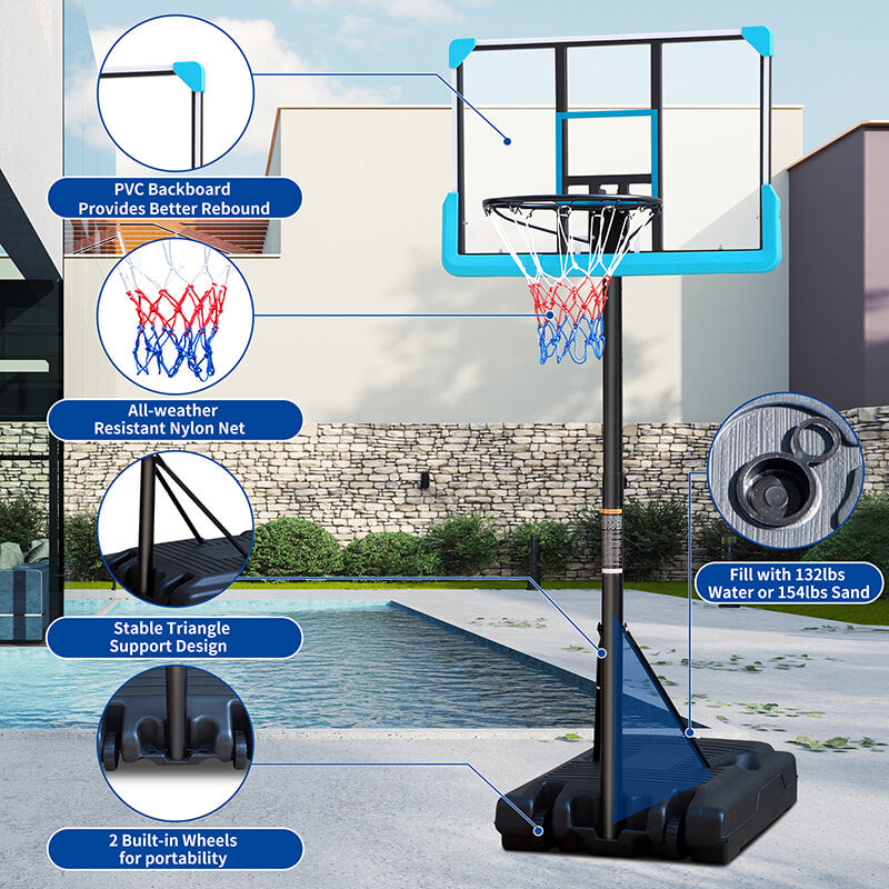 Black Blue Portable Poolside Basketball Hoop