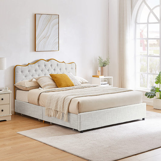 78.3" Light Grey Full Size Sleeping Bed With Four Storage Drawers 