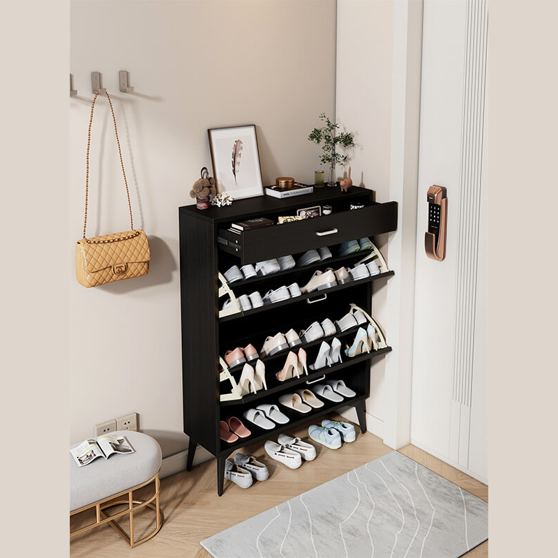 Modern Black Wooden Shoe Storage Cabinet