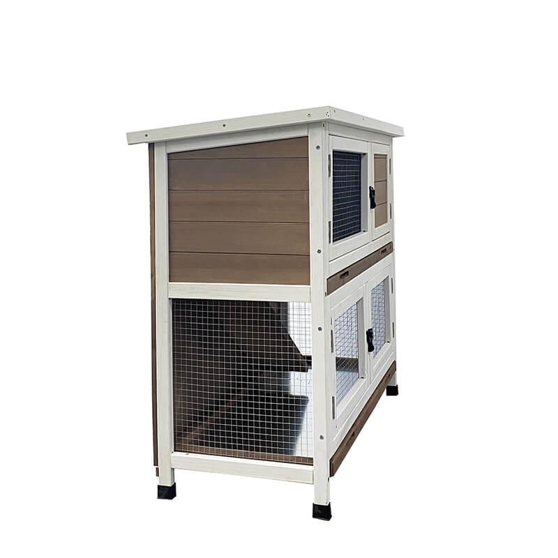 36" Brown Double Rabbit Cage With climbing ladder And Tray For Small Animals