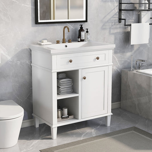 30" White Adjustable Shelf Bathroom Vanity