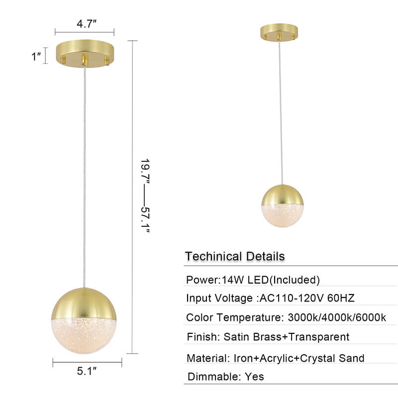 Large Gold Acrylic Globe Pendant Light