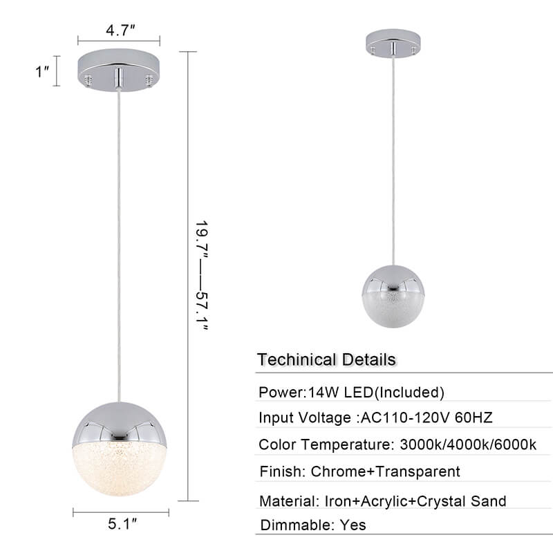 5.1" Chrome Acrylic Iron Pendant Light