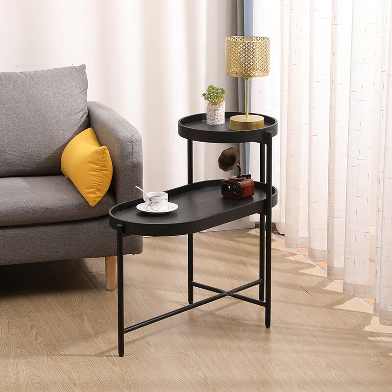 2-Tier Metal Frame Wooden Side Table