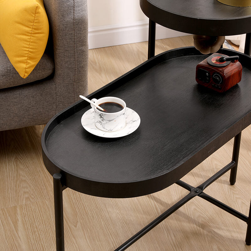 2-Tier Metal Frame Wooden Side Table