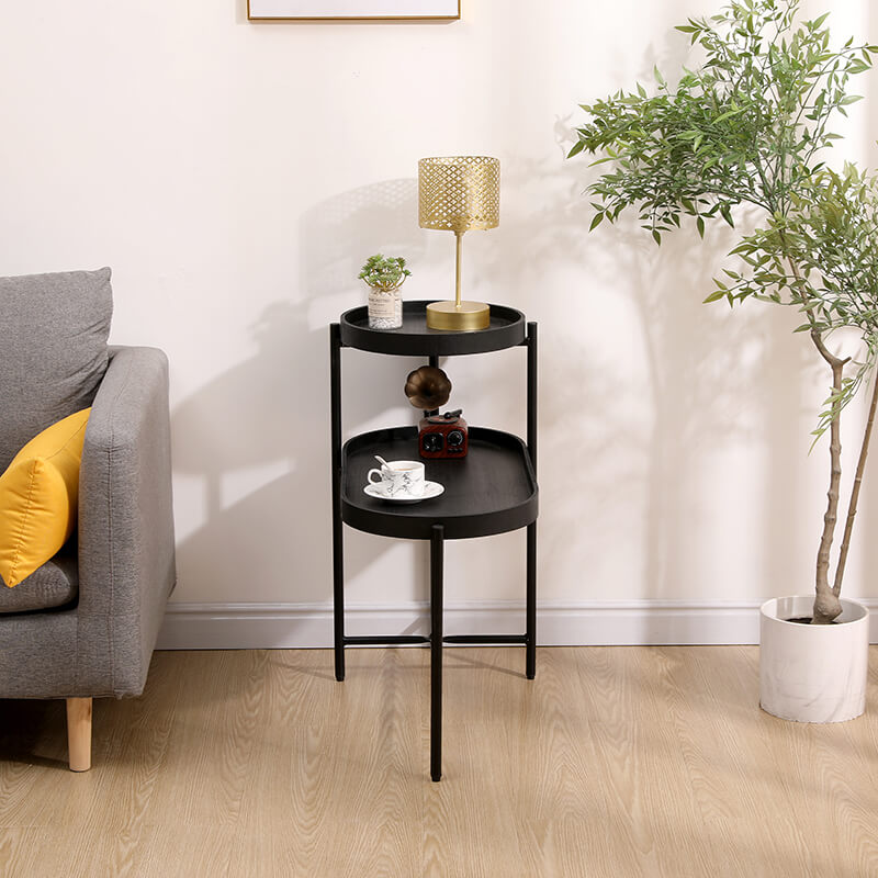 2-Tier Metal Frame Wooden Side Table