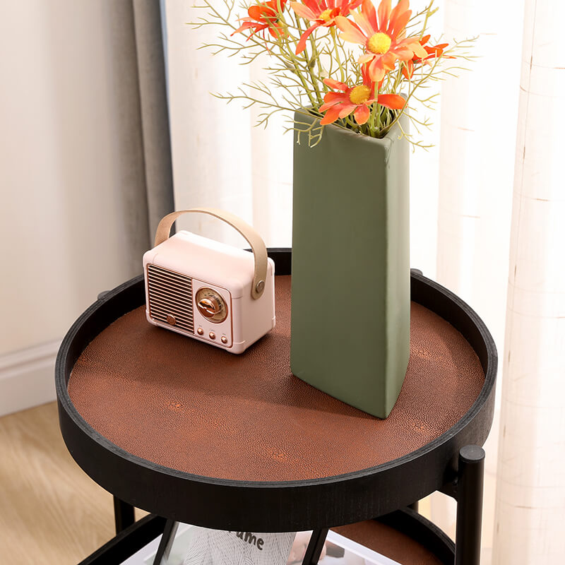 Brown Black Metal Frame Side Table