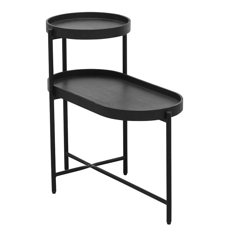 2-Tier Metal Frame Wooden Side Table