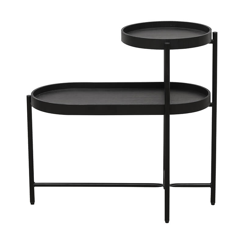 2-Tier Metal Frame Wooden Side Table