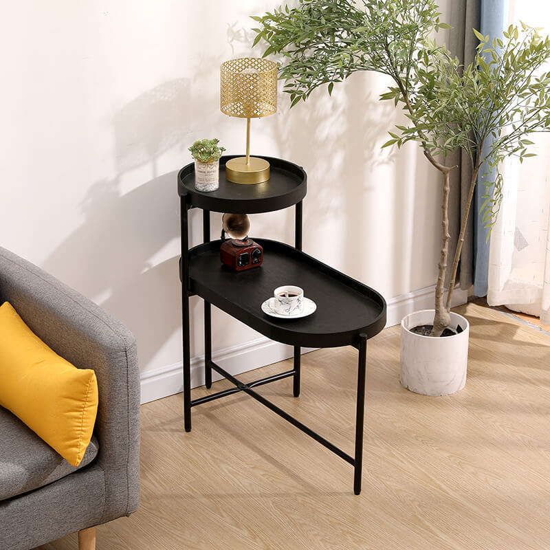 2-Tier Metal Frame Wooden Side Table