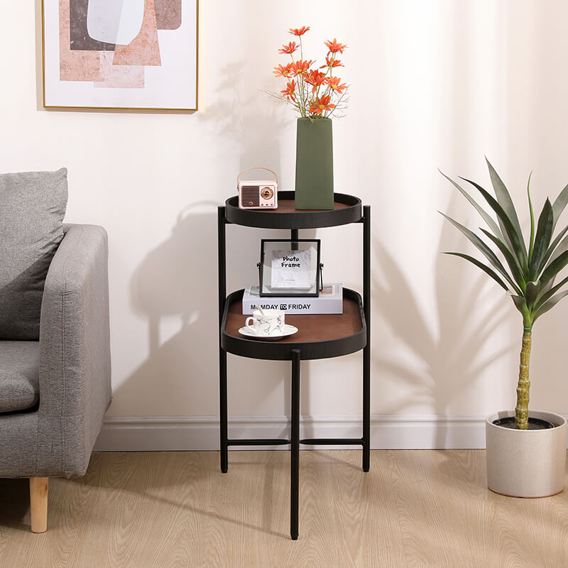 Brown Black Metal Frame Side Table